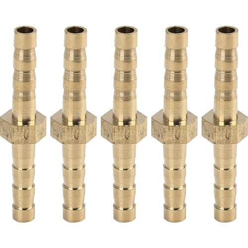 X Autohaux 5pcs 4mm Brass Barb Hose Fitting Straight Union Water Gas Oil Pipe Connector for Automotive