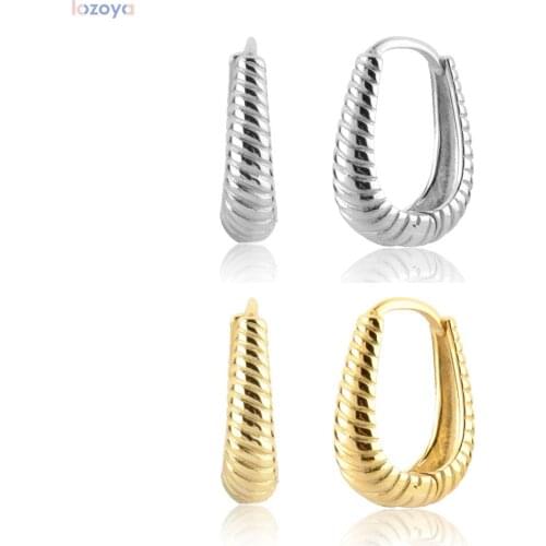 Lozoya New 925 Sterling Silver Party Rock Gold Screw ANTIQUE HOOPS SMALL Huggies Loops Ovals Plain Punk 2021 Women Jewelry Gift