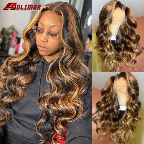 Wave Human Hair Wig Honey Blonde Ombre 13x6 Brazilian Brown Blonde Deep Wave Silk Base Highlight Lace Front Wigs Anlimer