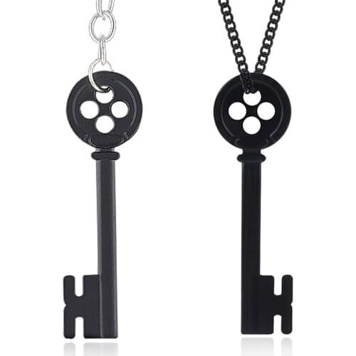 Halloween Metal Coraline Key Skeleton Props Neil Gaiman Retro Black Treasure Chest Key Necklace