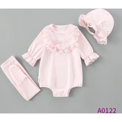 Fashion Girl Pink Spring Hat Jumpsuit Rompers baby outfit dress Sweet princes Cotton Clothes newborn baby costume toddler romper