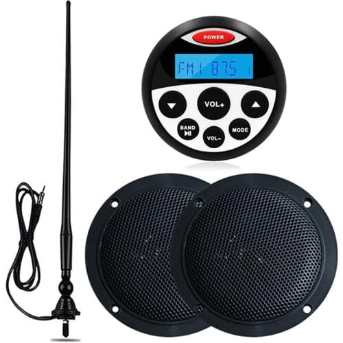 Marine Stereo Boat Radio Bluetooth Audio Receiver MP3 Player+4" Waterproof Marine Speaker+FM AM Antenna For ATV Yacht Motorcycle