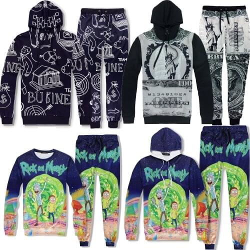 2021 Mens Womens Sports Jogging 3D Sketch Liberty Cartoon Printed Hip-hop Running Hooded Sweatshirts Sweatpants Tracksuits Sets