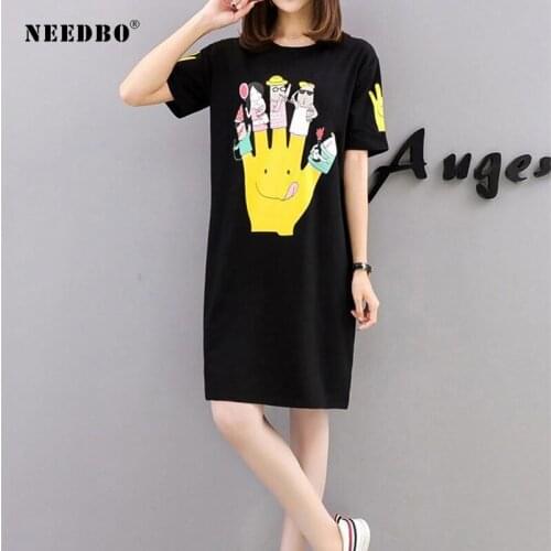 NEEDBO Long T Shirt Women Big Size 5XL Printed Cartoon Short Sleeve Tee Shirt Femme Casual Ladies T shirt Dress Oversize Top