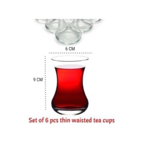 Set of 6 thin waist turkish tea cups high quality glasses - 5 hours presentation service - for six people - each glass 135 cc