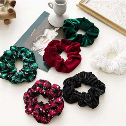Autumn Christmas Plaid Hair Band Simple Solid Color Golden Velvet Cloth Large Intestine Ring Crumpled Fabric Head Accessories