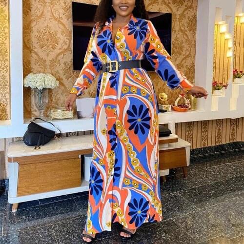 African Dresses For Women Plus Size Party Fashion New Africa Floral Print Long Sleeve Floor Length Elegant Evening Night Dresses
