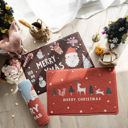 Christmas decoration doormat 45*75cm 60*90cm Christmas tree santa elk floor mat red children room carpet Toilet suction pad