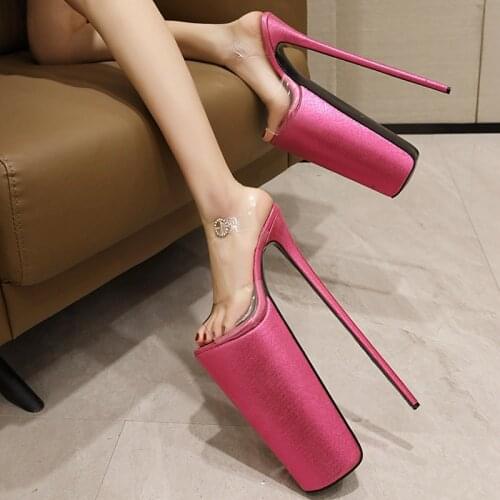 Sandalias mujer 2021 Sexy Women platform Sandals 30.8cmHigh Heels Open Toe Buckles Nightclub Party Shoes Black Big Size 50 21-8