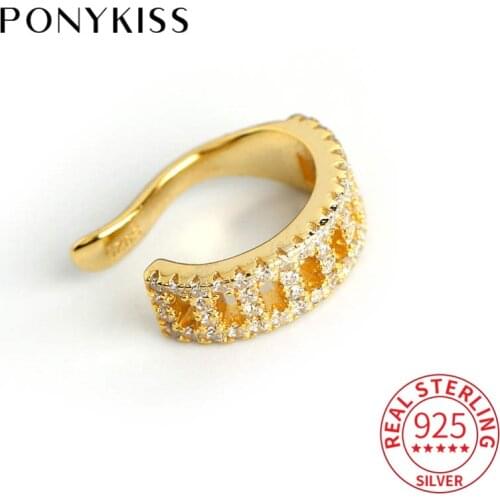 PONYKISS 100% S925 Sterling Silver letter A Zircon Clip Earrings for Women Party Delicate Elegant Accessory girls Gift