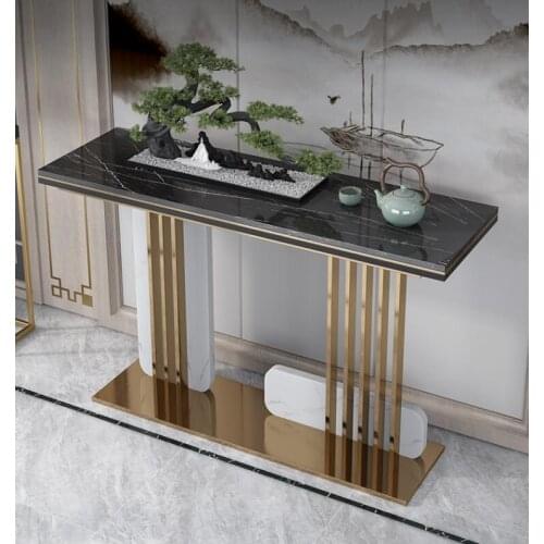 Light luxury porch table new Chinese modern stainless steel simple table against the wall marble porch table