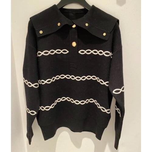 French Sandro 2020 autumn winter new Lapel pattern solid color loose knit womens Pullover Sweater Top