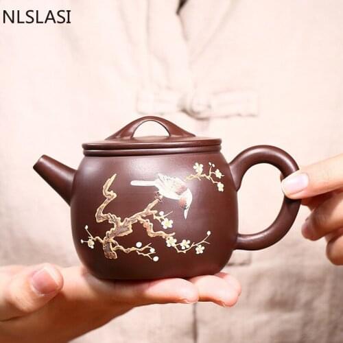 Yixing Boutique Purple Clay Tea Pot Handmade Teapot Raw ore Beauty Kettle Chinese Tea set Customized Gifts Drinkware 220ml