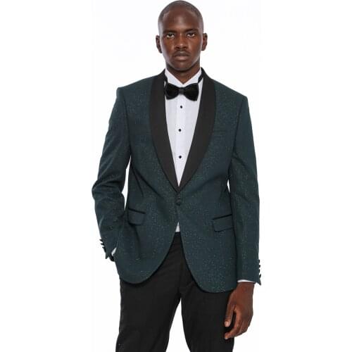 Green Shawl Lapel Sparkly Tuxedo Jacket