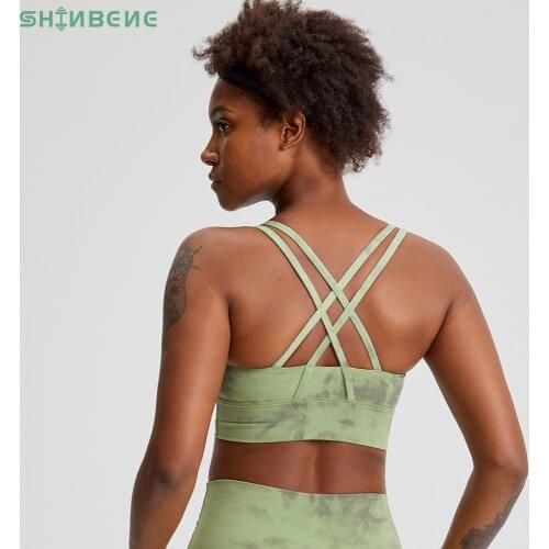 SHINBENE MUST-HAVE TIE DYE Cross Yoga Workout Sport Bra Tops Women Naked Feel Shockproof Push Up Running Gym Fitness Brassiere