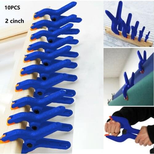 10pcs 2in Spring Clamps Woodworking Tools Plastic Nylon Grip Cramps Jaw Opening For Paper Cutting, Canvas And Plain Cloth