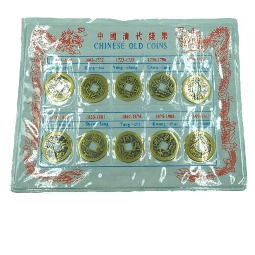 ANGRLY 10pcs Chinese Feng Shui Coins Wealth Success Lucky Copper Chinese Coins Original Ten Emperor Money Ancient Currency Gifts