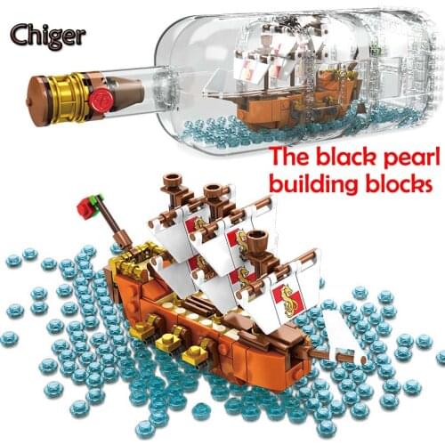 1080pcs Pirates Caribbean Black Pearl Model Building Blocks in the bottle kids educational toys Birthday Gift