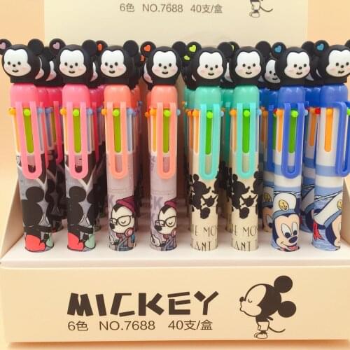 36pcs Disney Cartoon Ballpoint Pen Cute Mickey Head 6 Color Gel Pen Creative Sign Pen School Office Stationery Gift