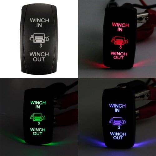 7Pin Laser Momentary Rocker Switch Winch In Winch Out 12V ON-OFF-ON LED Light green