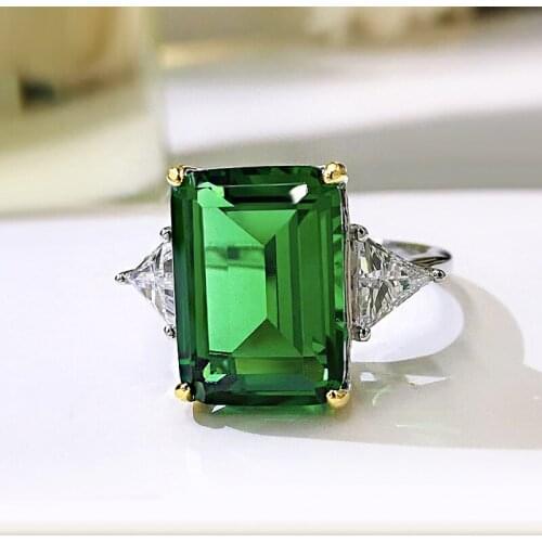 925 Sterling Silver Rings Retro Smooth Emerald 10*14mm High Carbon Diamond Party Jewelry Rings For Women Wedding Mothers Gifts