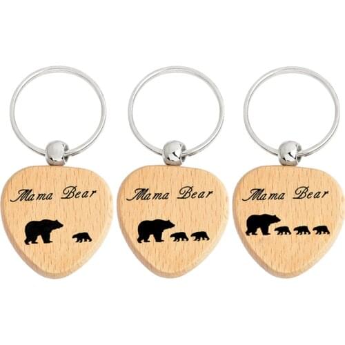 Cartoon Heart Shaped Wood Mama bear Keychain Teddy Bear Mommy Child Love Keyring New Fashion Jewelry Gift for Family