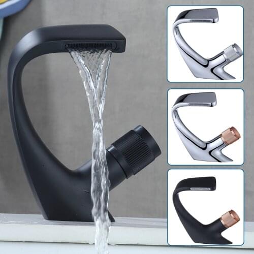 Black Faucet Bathroom Sink Faucets Hot Cold Water Mixer Crane Deck Mounted Single Hole Bath Tap Chrome Finished MP-08