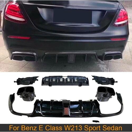 For W213 Rear Bumper Diffuser Lip with Exhaust Tips for Mercedes Benz E Class W213 Sport Sedan 2017-2020 Rear Bumper Diffuser PP