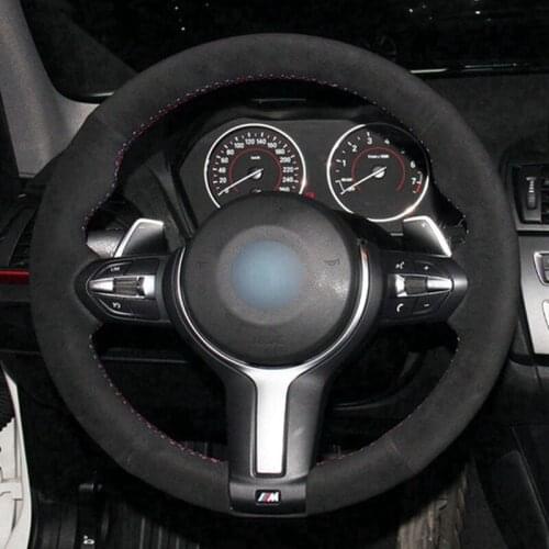 DIY Car Steering Wheel Cover Black Genuine Leather Suede For BMW F87 M2 F80 M3 F82 M4 M5 F12 F13 M6 F85 X5 X6 M F33 F30 M Sport