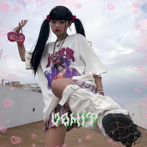 NiceMix white loose sweet t shirt women clothes tops graphic tees letter printed tshirt summer Long tees womens clothing t-shirt