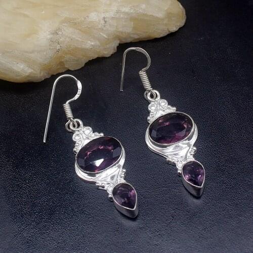 Gemstonefactory Big Promotion Single Unique 925 Silver Charms Purple Amethyst Women Ladies Gifts Dangle Drop Earrings 20211931