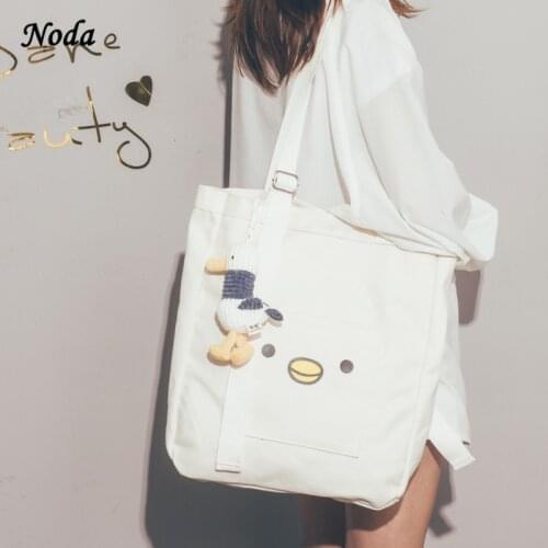 Canvas Women Handbag Shoulder Bags Large Capacity Simple Folding Handbag Tote Shopping Bag with Seagull Book Bag for Girl