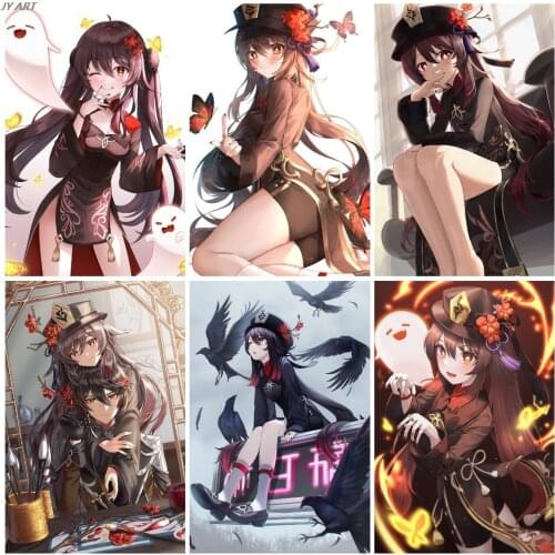 Game Poster Genshin Impact Hu Tao Anime Posters Canvas Painting Wall Posters Wall Art Picture Photos for Childrens Room Decor