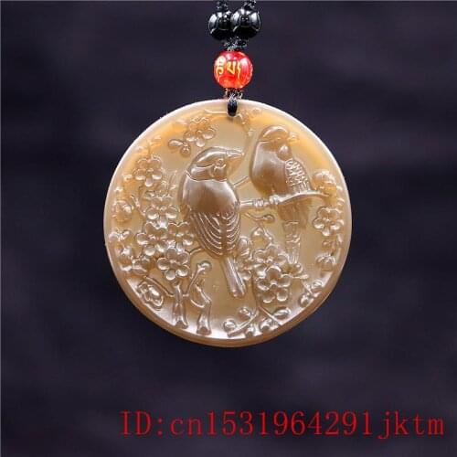 Brown Jade Bird Pendant for Necklace Chinese Women Carved Jadeite Charm Gifts Natural Flower Amulet Fashion Jewelry