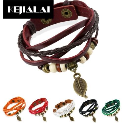 KEJIALAI Fashion Alloy Feather Leaf Magnetic Multilayer Bracelet & Bangle for Women Men Bohemian Ethnic Style Jewelry Hot Sale
