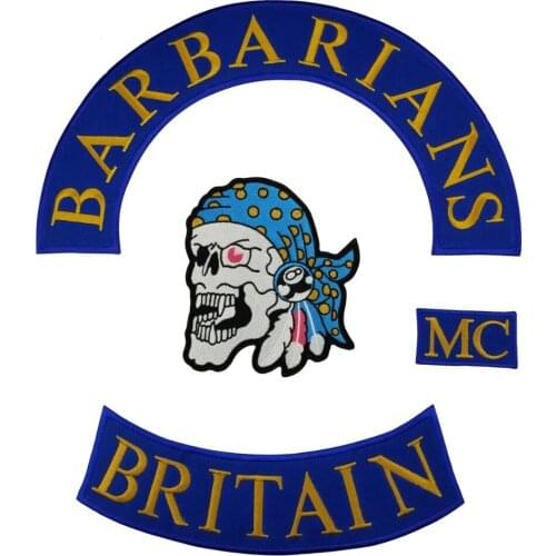 2020 New Barbarians Britian Skull Large Full Set Embroidery Patch Punk Cool Badge Iron on Fashion MC Bikers Clothing Ornaments