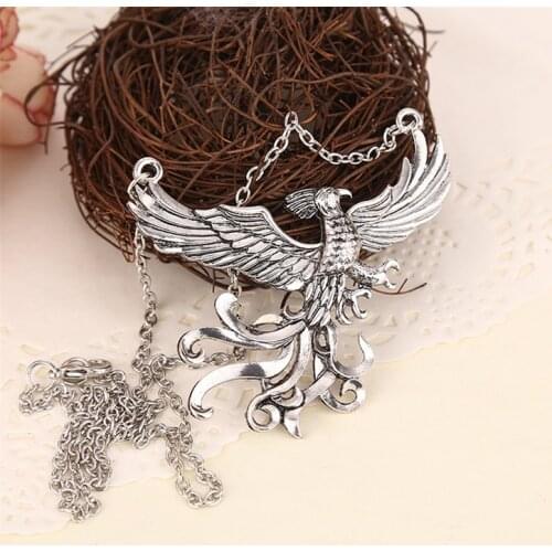 Phoenix Fire Bird Necklace Fawkes Dumbledore Vintage Antique Silver Color Firebird Pendant Hot Movie Jewelry Men Women Wholesale