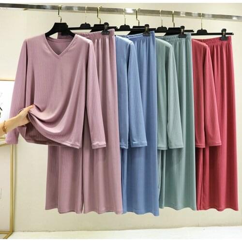 Fdfklak Pyjamas-Set Sleep-Top And Trousers Comfort 2PCS Pajama Long Sleeve Pijama Mujer Femme Loose Nightwear Suit Female