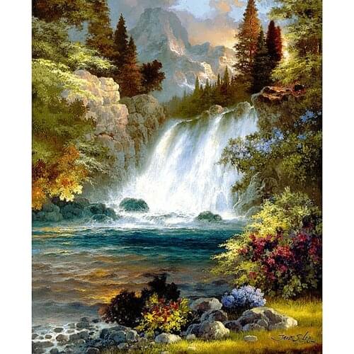 Full Square Diamond 5D DIY Diamond Painting "Forest Waterfall" Embroidery Cross Stitch Rhinestone Mosaic Painting Decor Gift