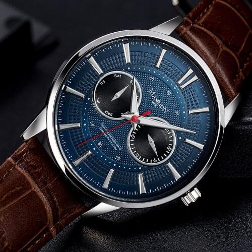 Relogio Masculino Fashion Creative Quartz Watch Men Date Week Watches Casual Leather Business Wristwatch Male Clock Montre Homme