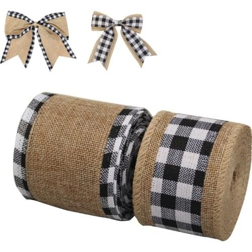 1 Yard/Roll Plaid Christmas Ribbon Wire Linen Christmas Tree Bow Decorations For Home Imitation Hemp Ribbons Xmas Gift Wrapping