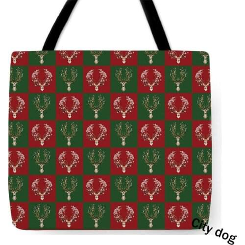 Christmas elk Bags Custom Linen waterproof Bag Text Print Your Design Groceries Daily Use Reusable Travel Casual Shopping Bag