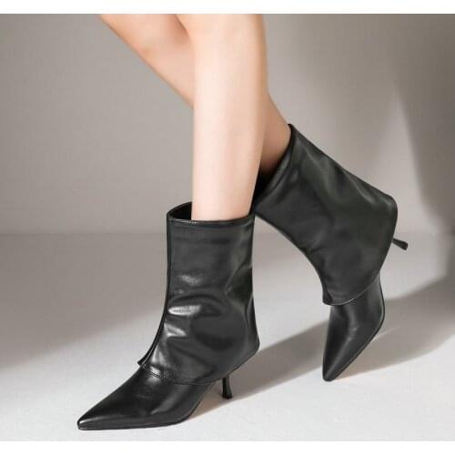 Slip On Spring Autumn Female Mid Calf Boots Fashion Loose Large Size Womens Shoes Winter Ladies Stiletto High-Heel Short Boots