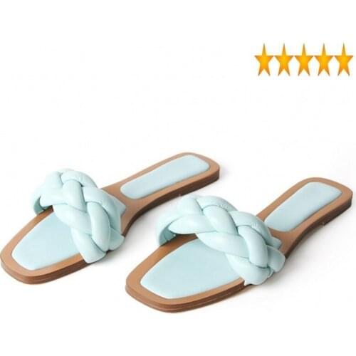 Women Slides Brand Summer Quality Weave Open Toe Casual Slipper Leisure Sheepskin High Heel Sandal Female Beach Flip Flops