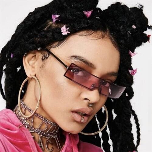 2019 90S Sunglasses Women Trend Vintage Metal Frame Small Sun Glasses Female Fashion Rectangular Skinny Cat Eye Sunglass