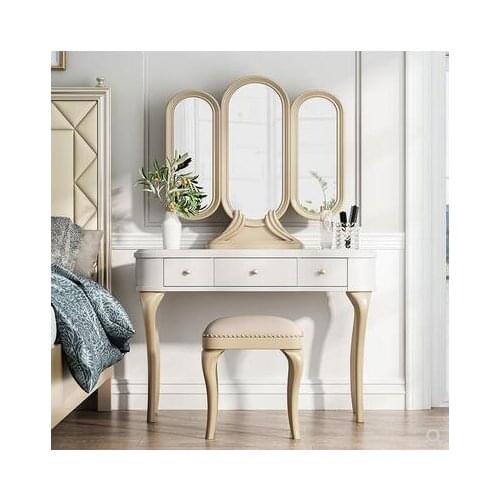 Solid wood dresser chair simple ins wind online celebrity white makeup table with mirror modern luxury