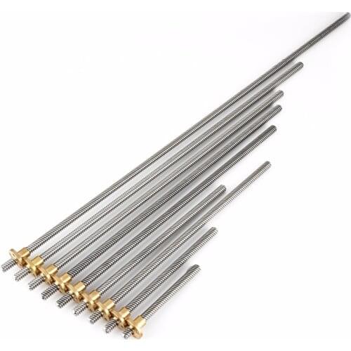 T8 8mm Trapezoidal Stainless Steel Threaded Rod Lead Screw & Brass Nut for 3D Printer