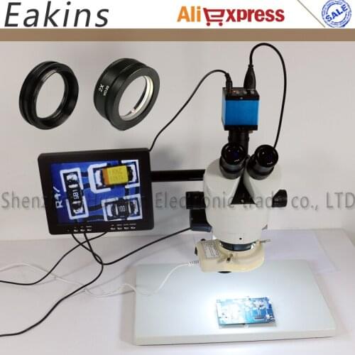 7X-90X Trinocular Microscope Inspection Zoom Stereo Microscope 20MP HDMI USB Calibrate Camera +56 LED Ring Light +2X Lens