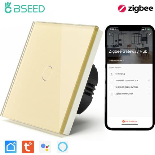 BSEED ZigBee Smart Wall Switches 1/2/3Gang 2/3Way EU Touch Light Switches Tuya Smart Life Wireless Control Neutral Required