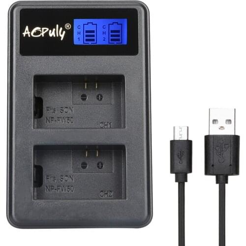 AOPULY NP-FW50 NPFW50 Rechargeable LED Display Li-ion Battery Dual Charger + USB Cable for SONY Alpha A7 A7R A7S A5000 A6000 ect